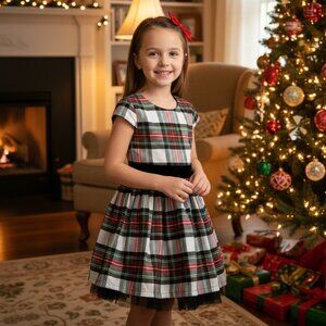 CARTER'S Toddler Girl Holiday Red Green Black Plaid Dress Size 3T EUC